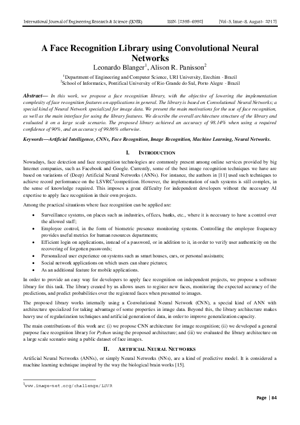 (PDF) A Face Recognition Library using Convolutional Neural Networks