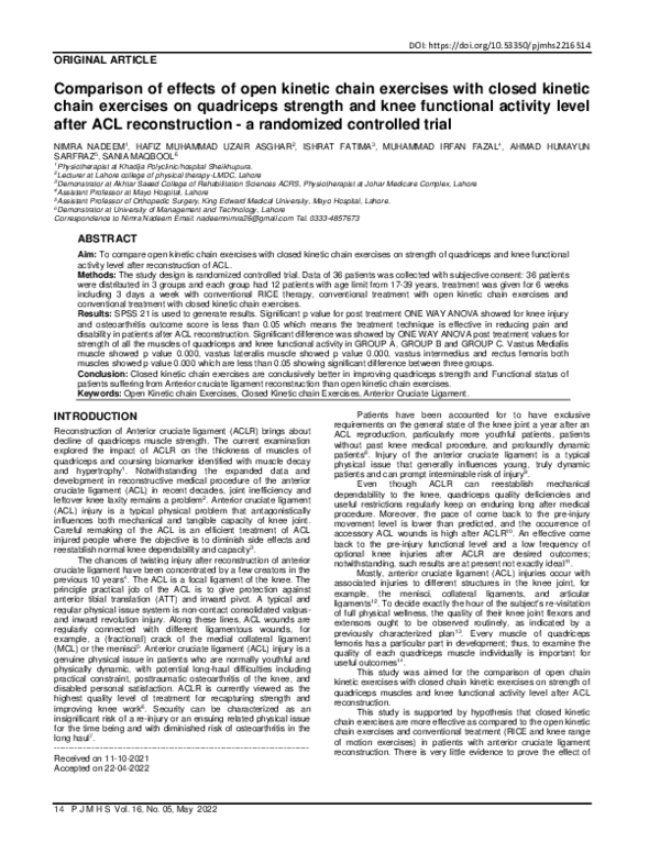 (PDF) Comparison of effects of open kinetic chain exercises with closed ...