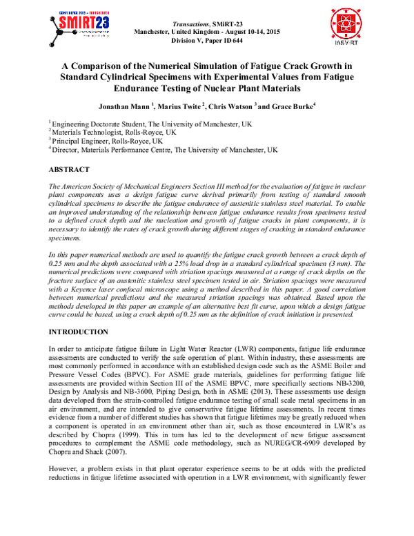 (PDF) A Comparison of the Numerical Simulation of Fatigue Crack Growth ...
