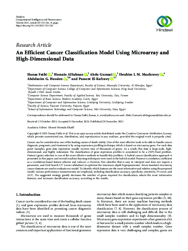 (PDF) An Efficient Cancer Classification Model Using Microarray and ...