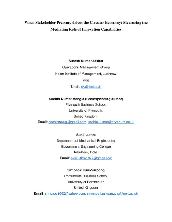 (PDF) When stakeholder pressure drives the circular economy
