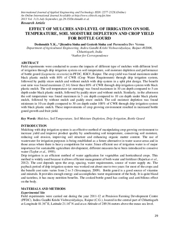 (PDF) Effect of Mulches and Level of Irrigation on Soil Temperature ...