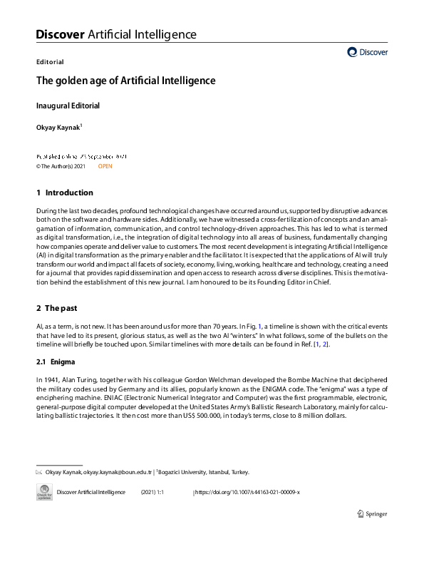 (PDF) The golden age of Artificial Intelligence