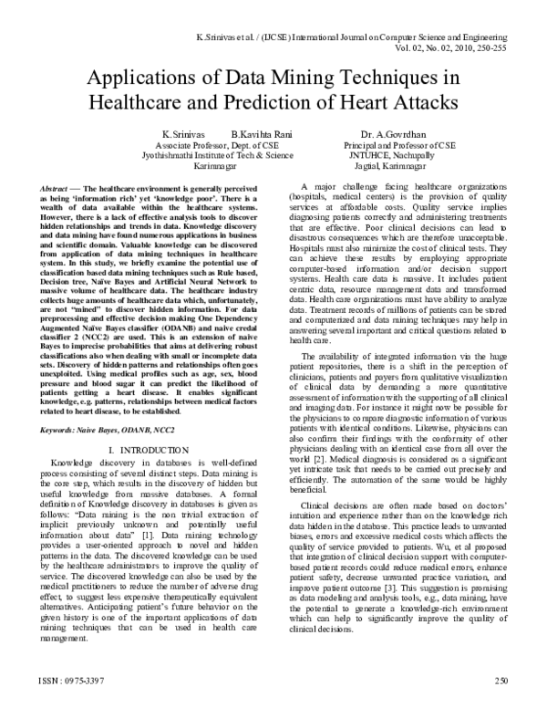 (PDF) Applications of Data Mining Techniques in Healthcare and ...