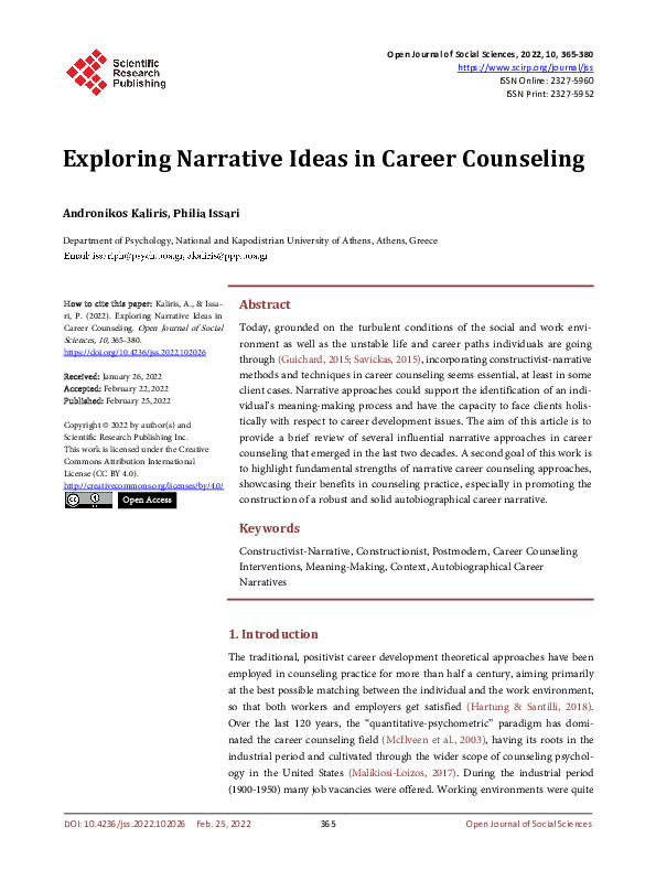 (PDF) Exploring Narrative Ideas in Career Counseling