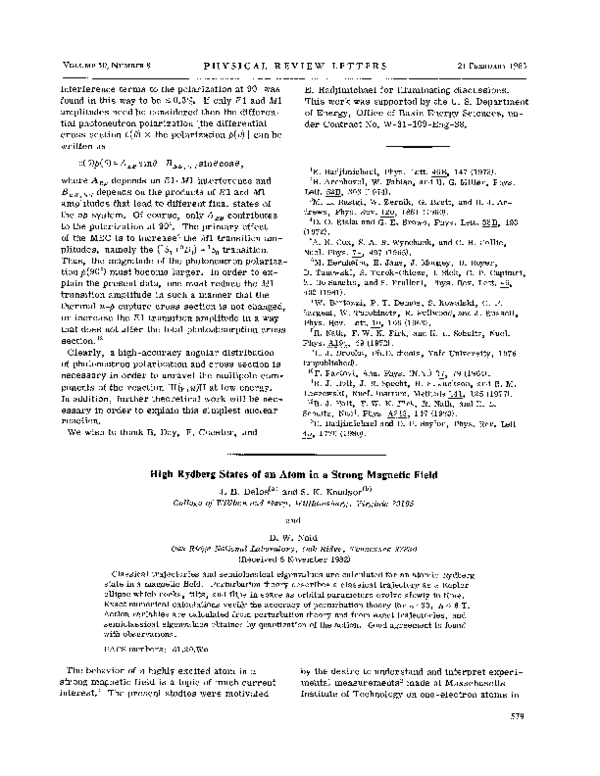 (PDF) High Rydberg States Of an Atom In a Strong Magnetic Field