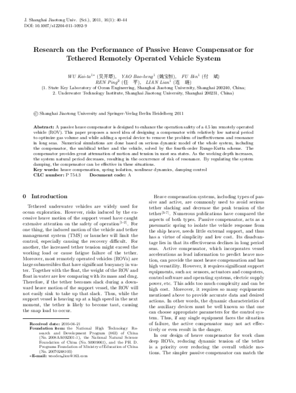 (PDF) Research on the performance of passive heave compensator for