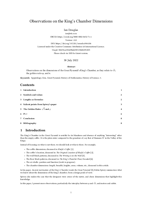 (PDF) Observations on the King's Chamber Dimensions Ian Douglas
