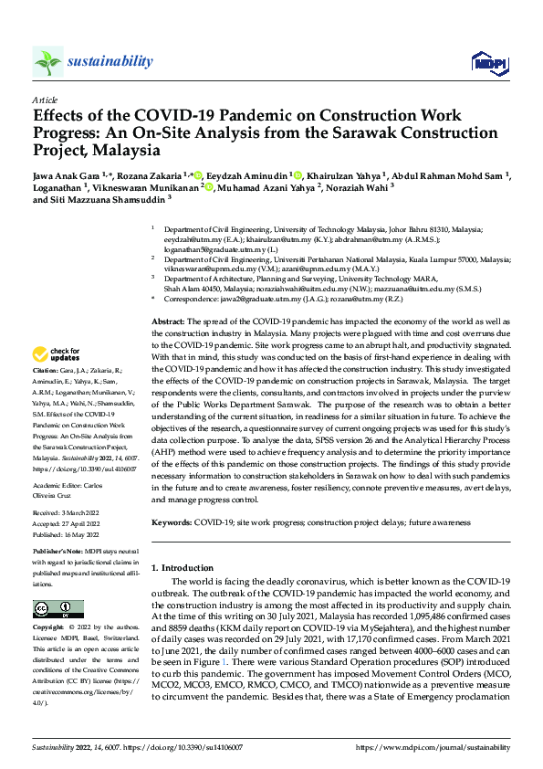(PDF) Effects of the COVID-19 Pandemic on Construction Work Progress ...