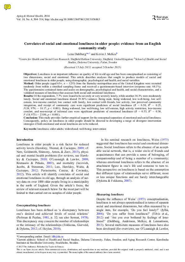 (PDF) Correlates of social and emotional loneliness in older people ...