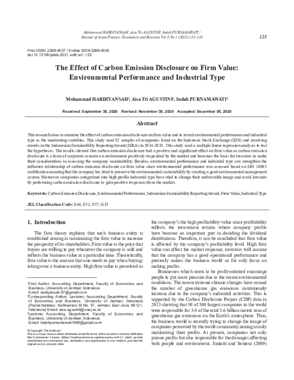 (PDF) The Effect of Carbon Emission Disclosure on Firm Value ...