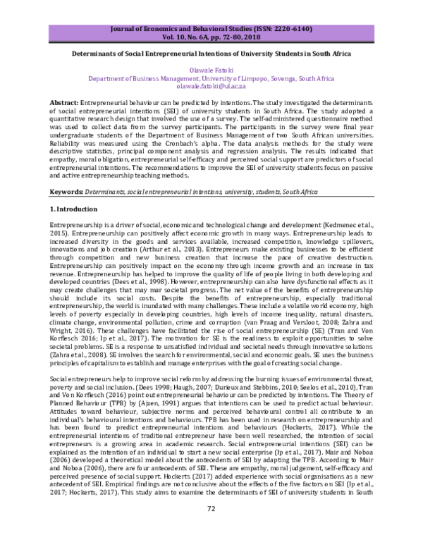 (PDF) Determinants of Social Entrepreneurial Intentions of University ...