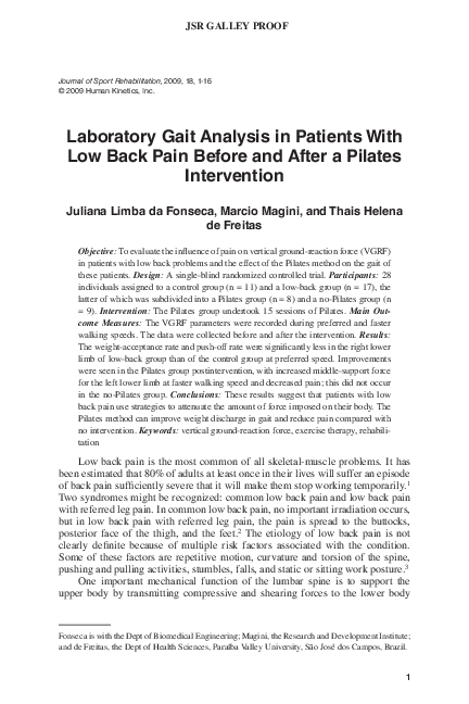 (PDF) Laboratory Gait Analysis in Patients with Low Back Pain before ...