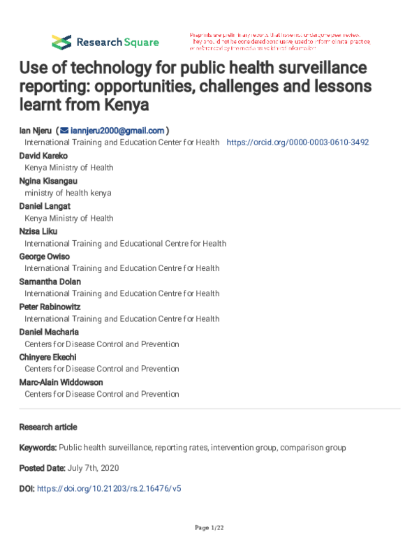 (PDF) Use of technology for public health surveillance reporting ...