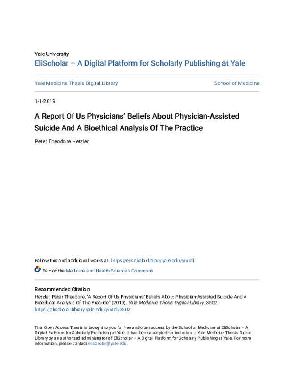 (PDF) A Report Of Us Physicians’ Beliefs About Physician-Assisted ...