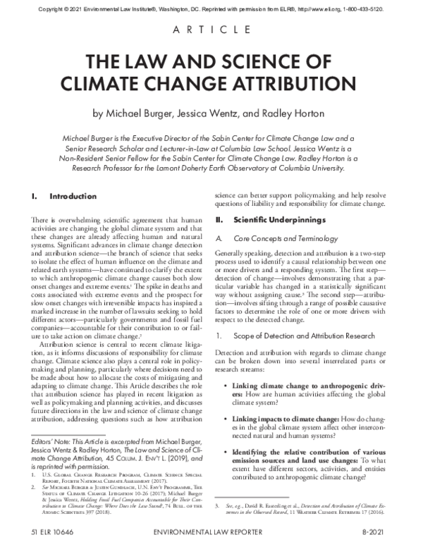 (PDF) The Law and Science of Climate Change Attribution