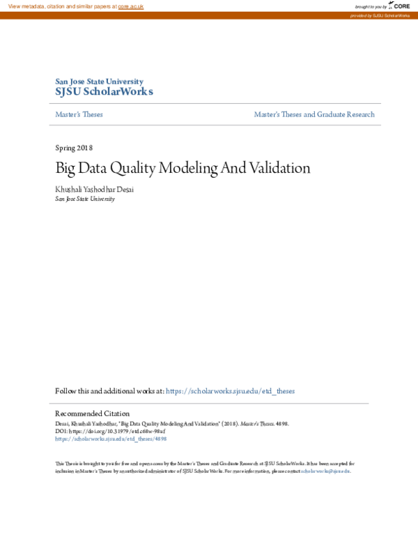 (PDF) Big Data Quality Modeling And Validation