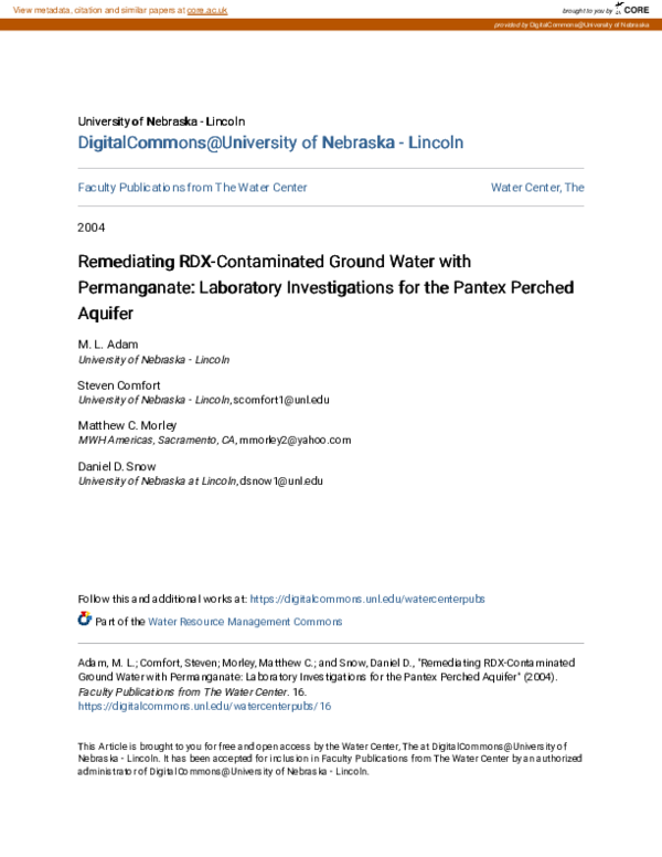 (PDF) Remediating RDX‐Contaminated Ground Water with Permanganate