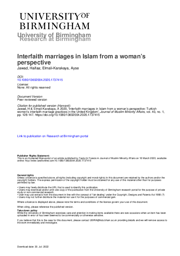 (PDF) Interfaith Marriages in Islam from a Woman’s Perspective: Turkish ...