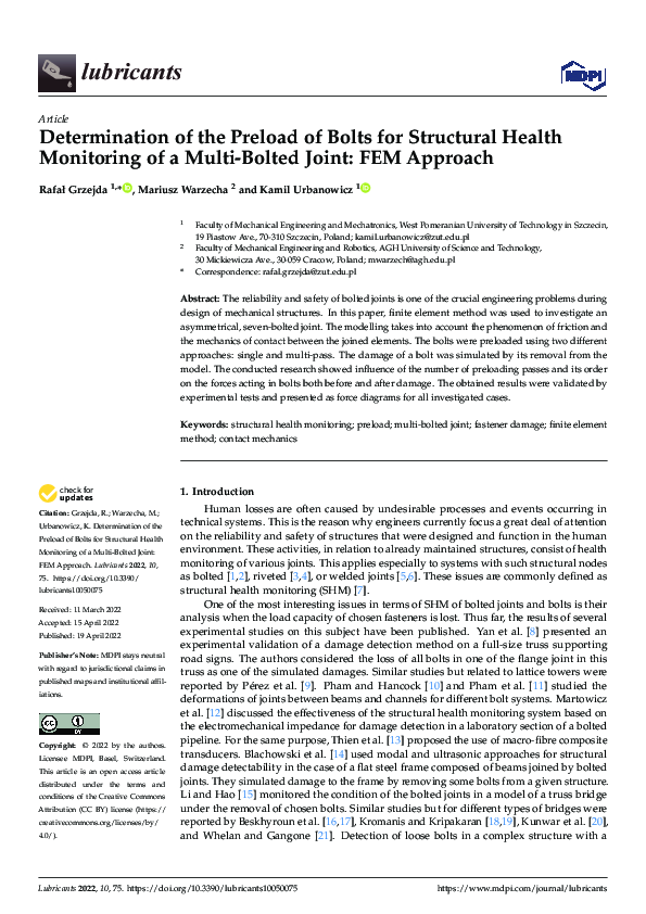 (PDF) Determination of the Preload of Bolts for Structural Health ...