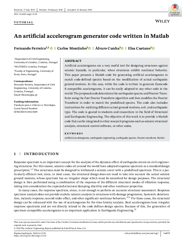 (PDF) An artificial accelerogram generator code written in Matlab