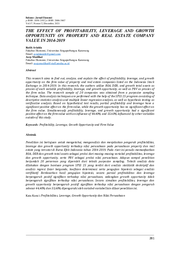 (PDF) The Effect of Profitability, Leverage and Growth Opportunity on ...