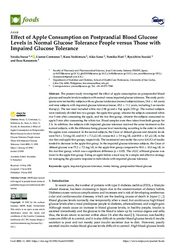 (PDF) Effect of Apple Consumption on Postprandial Blood Glucose Levels ...