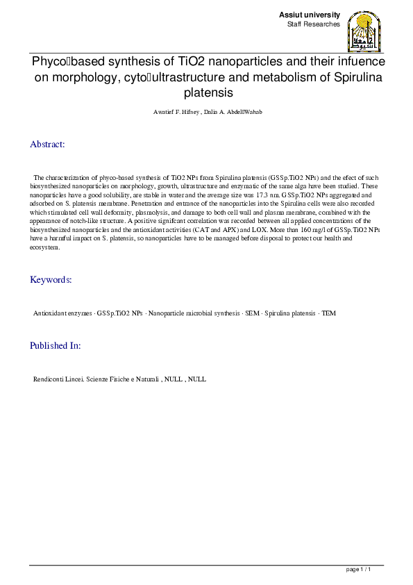 (PDF) Phyco-based synthesis of TiO2 nanoparticles and their influence ...