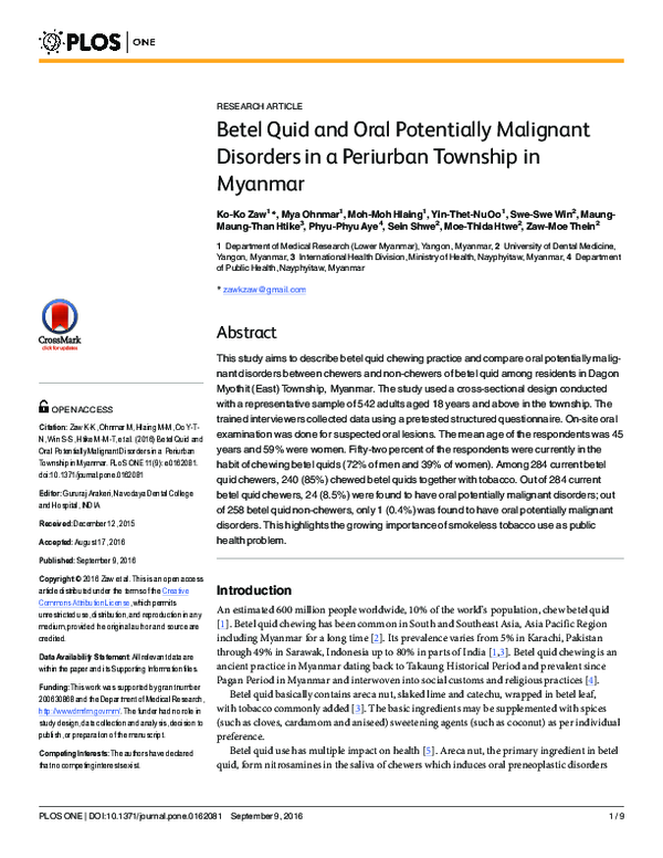 (PDF) Betel Quid and Oral Potentially Malignant Disorders in a ...