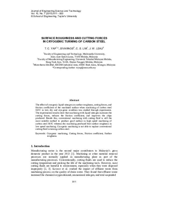 (PDF) Surface Roughness and Cutting Forces in Cryogenic Turning of ...