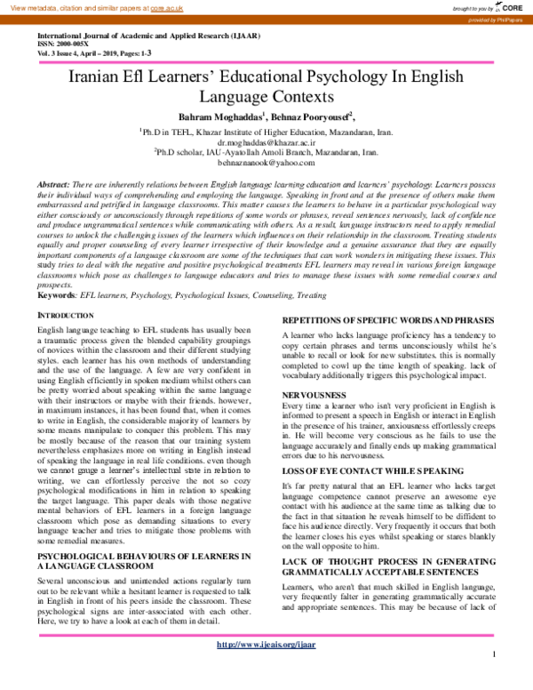 (PDF) Iranian Efl Learners’ Educational Psychology In English Language ...