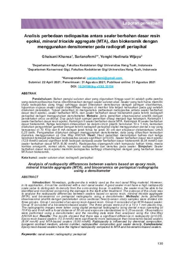 (PDF) Analisis perbedaan radiopasitas antara sealer berbahan dasar