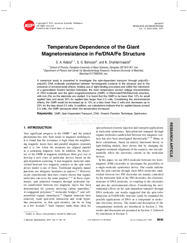 (PDF) Temperature dependence of giant magnetoresistance properties of ...