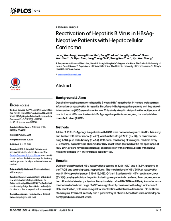 (PDF) Reactivation of hepatitis B virus in HBsAg-negative HBcAb ...