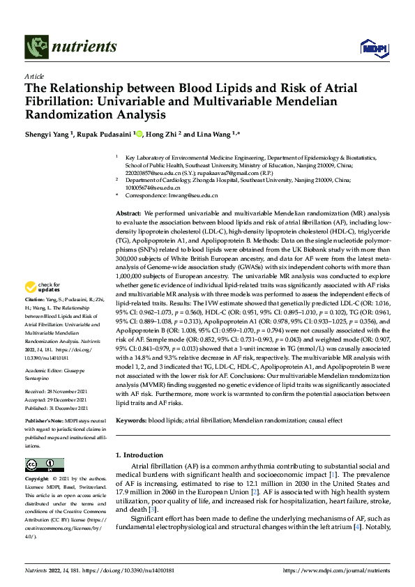 (PDF) The Relationship between Blood Lipids and Risk of Atrial ...