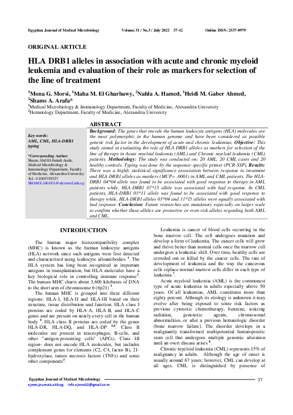 (PDF) HLA DRB1 alleles in association with acute and chronic myeloid ...
