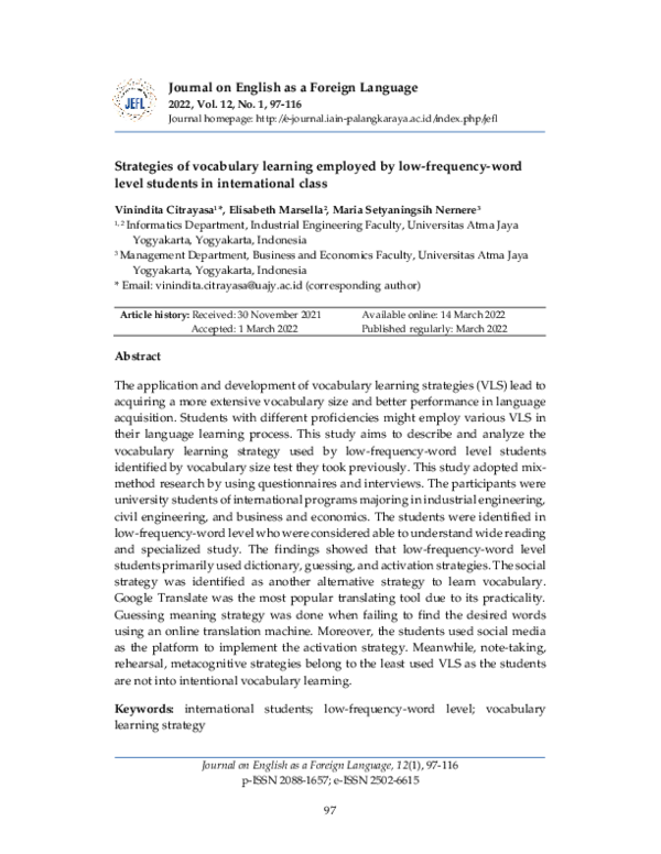 (PDF) Strategies of vocabulary learning employed by low-frequency-word ...