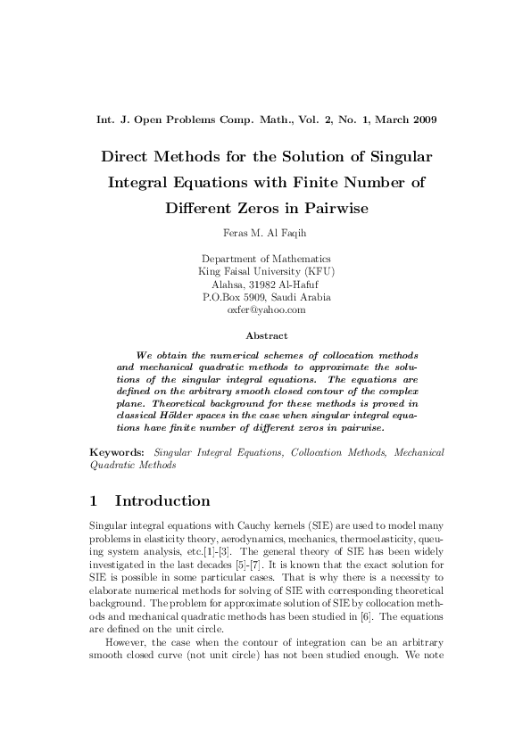 (PDF) Direct methods for the solution of singular integral equations ...
