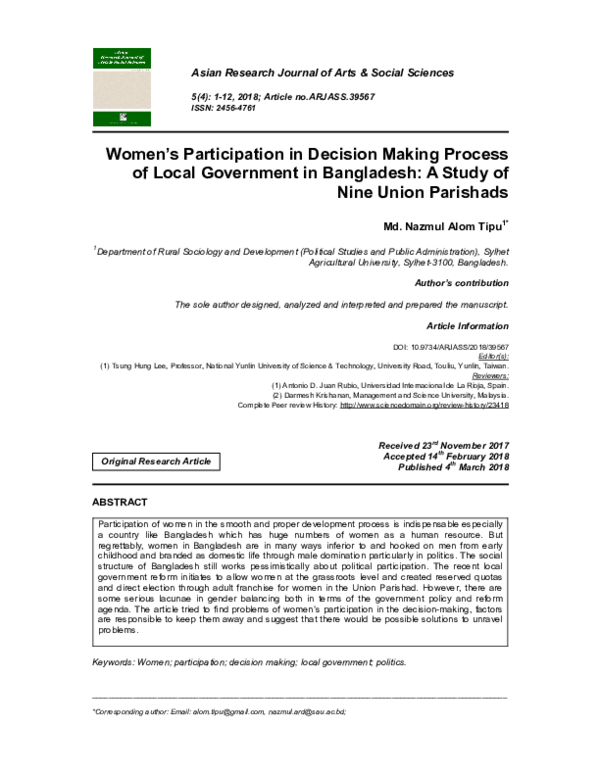(PDF) Women’s Participation in Decision Making Process of Local ...