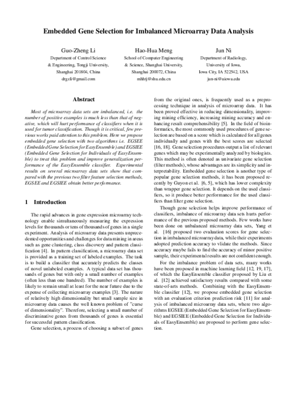 (PDF) Embedded Gene Selection for Imbalanced Microarray Data Analysis