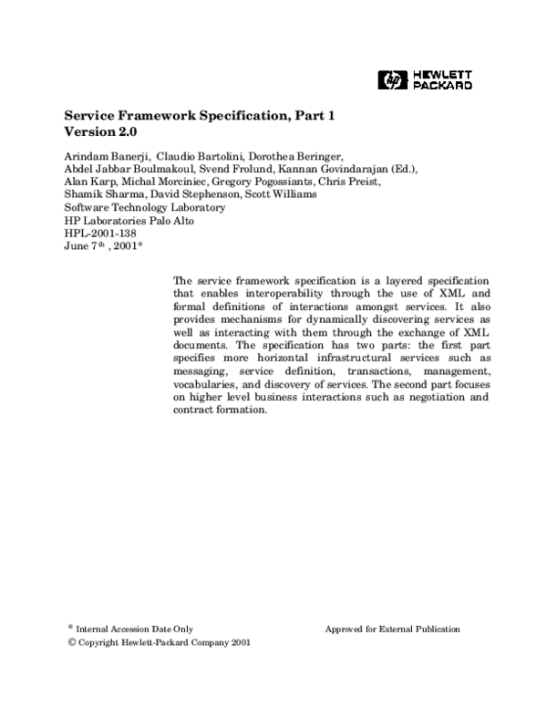 (PDF) Service Framework Specification, Part 1 Version 2.0