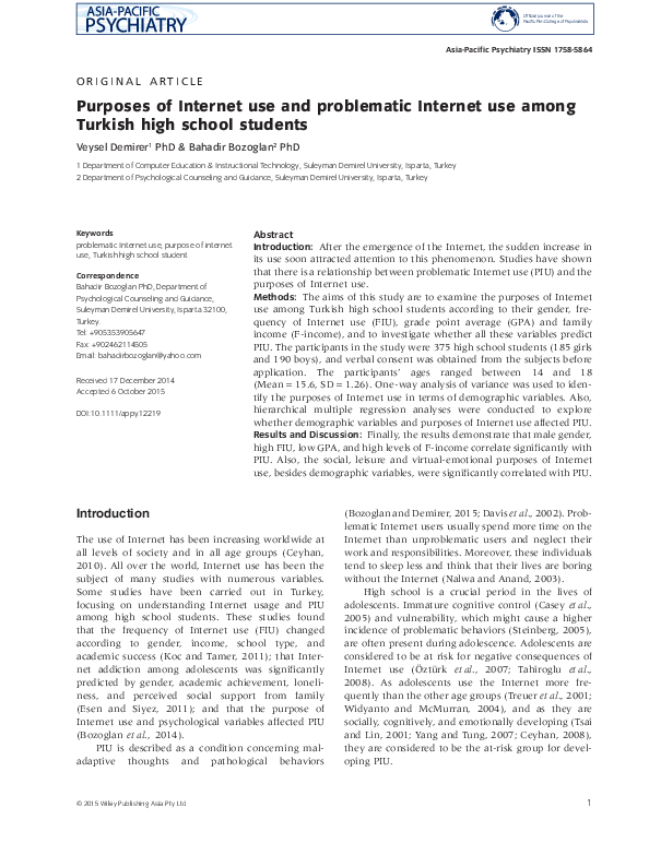 (PDF) Purposes of Internet use and problematic Internet use among ...