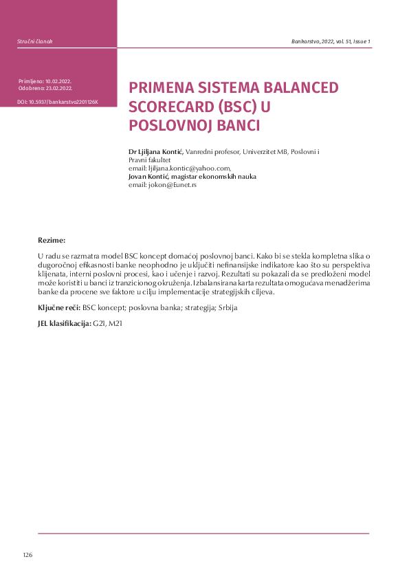 (PDF) Implementation of Balanced scorecard in domestic commercial bank