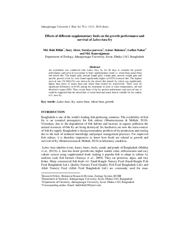 (PDF) Effects of different supplementary feeds on the growth ...