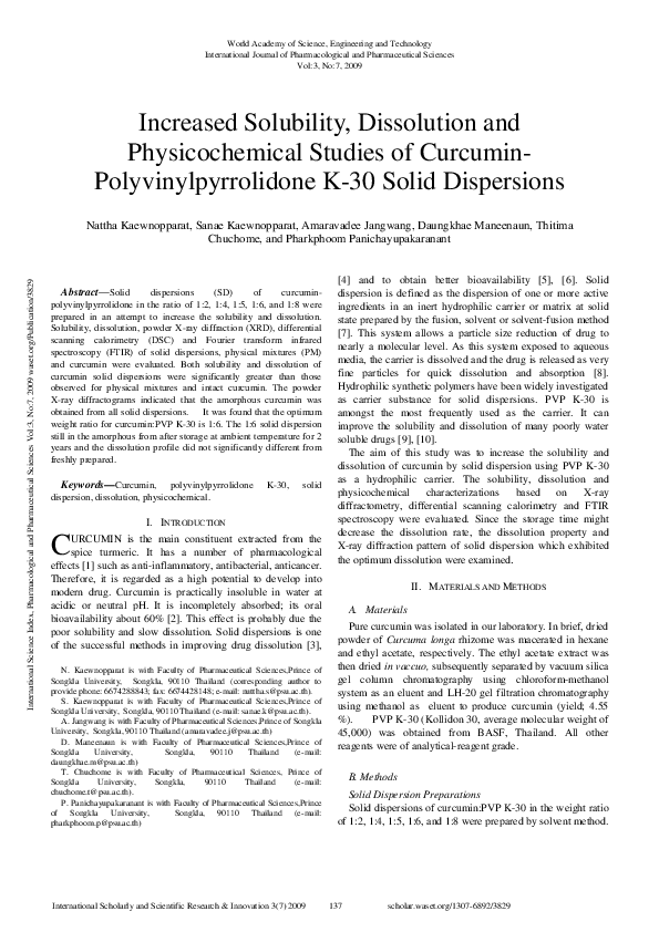(PDF) Increased Solubility, Dissolution And Physicochemical Studies Of ...