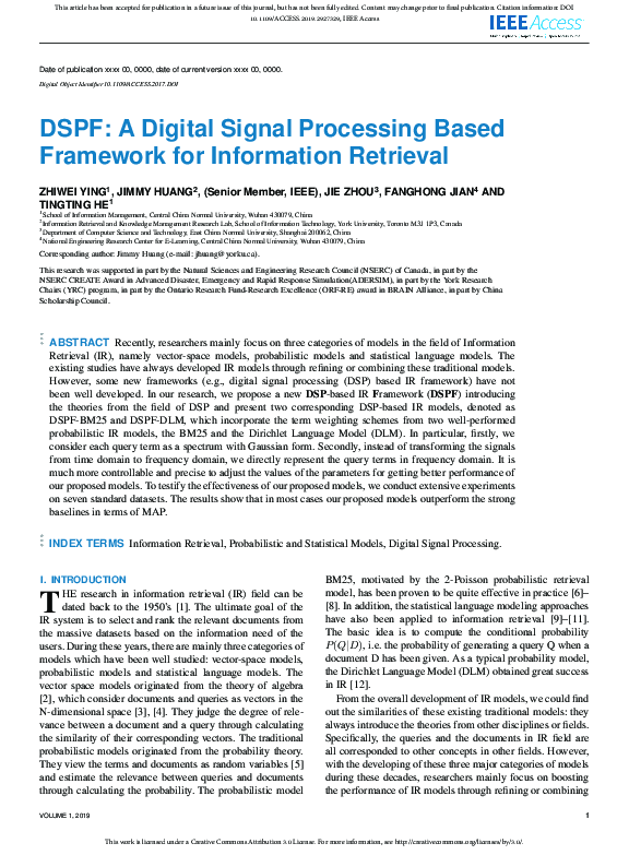 (PDF) DSPF: A Digital Signal Processing Based Framework for Information ...