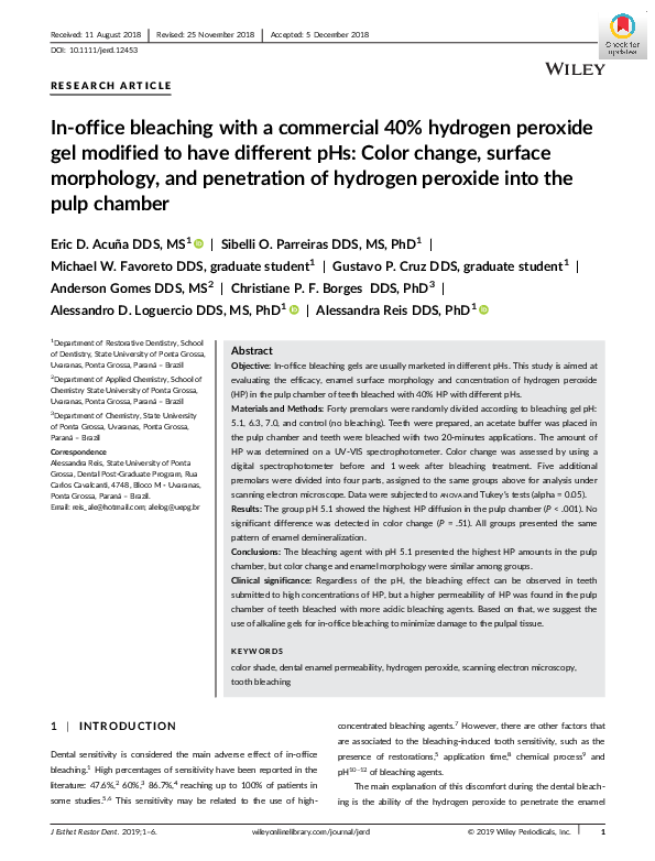 (PDF) In‐office bleaching with a commercial 40 hydrogen peroxide gel