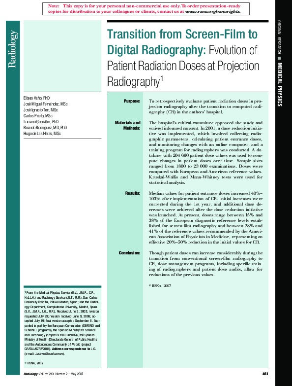 (PDF) Transition from ScreenFilm to Digital Radiography Evolution of