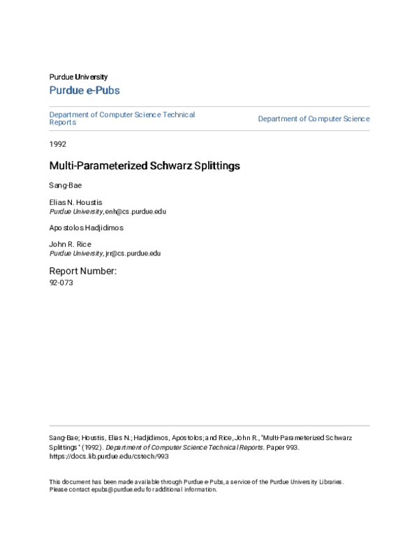 (PDF) Multi-Parameterized Schwarz Splittings