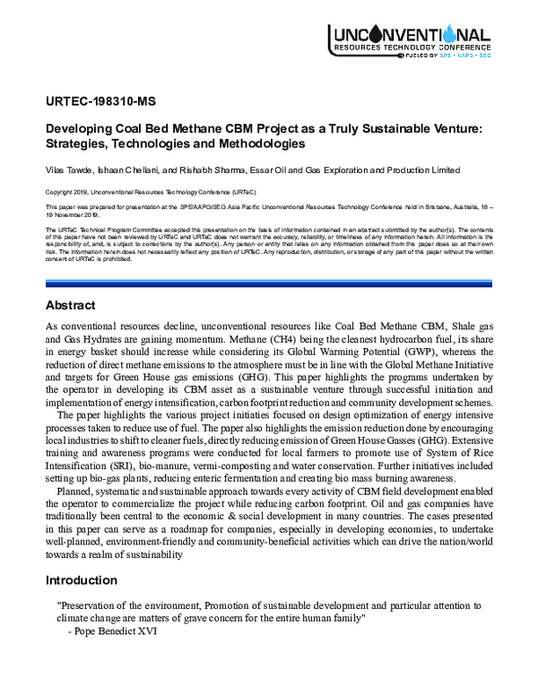 (PDF) Developing Coal Bed Methane CBM Project as a Truly Sustainable ...